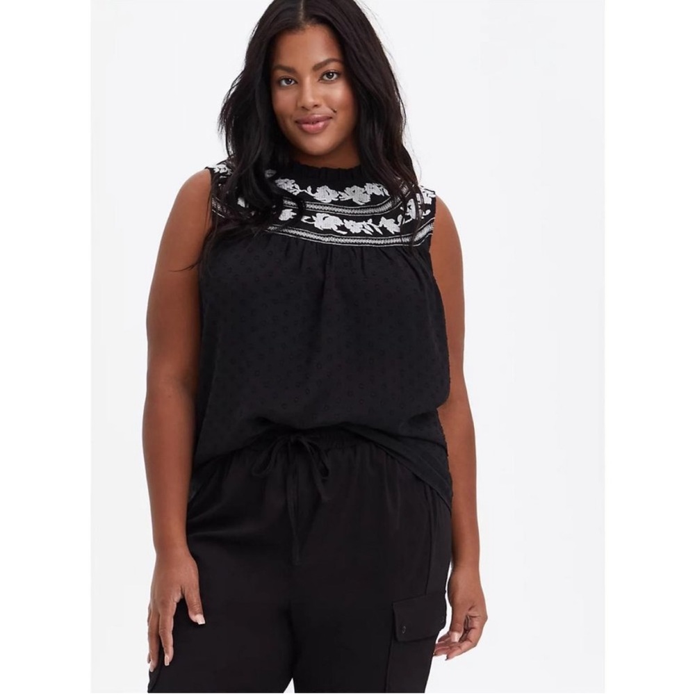Torrid | Clip Dot Embroidered Tank - Chiffon Black | Size 00 (US M / 10)